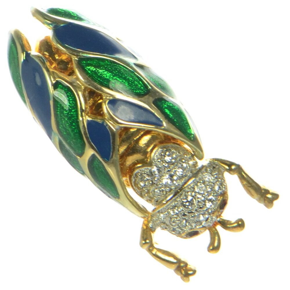 Vintage Kenneth Jay Lane KJL Enamel & Crystal Cicada Pin Brooch